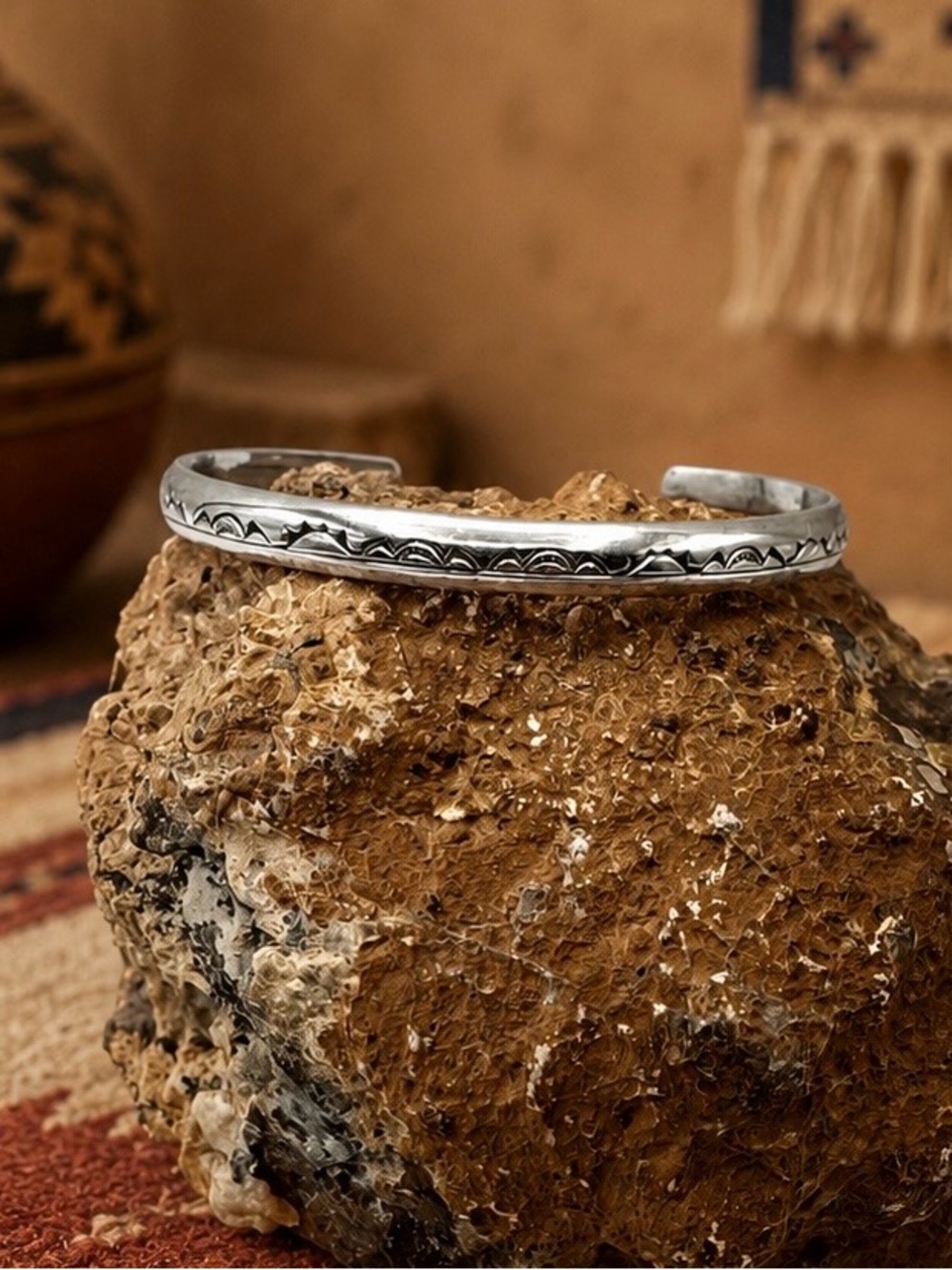 Nelson Pacheco Kewa Native American Sterling Silver Cuff Bracelet 6 7/8"